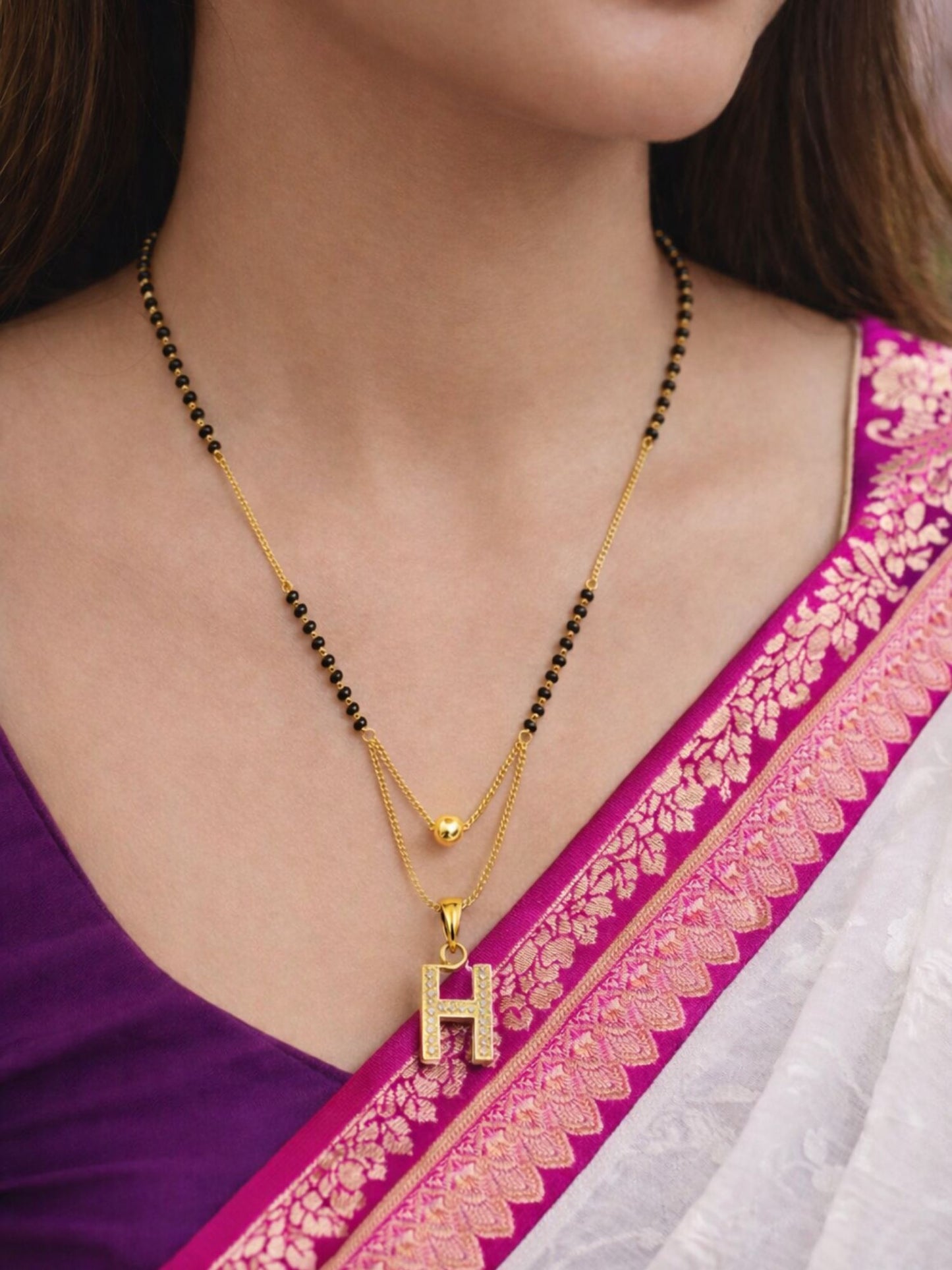 "A" To "Z" Letter Short Mangalsutra Designs with Gold Ball