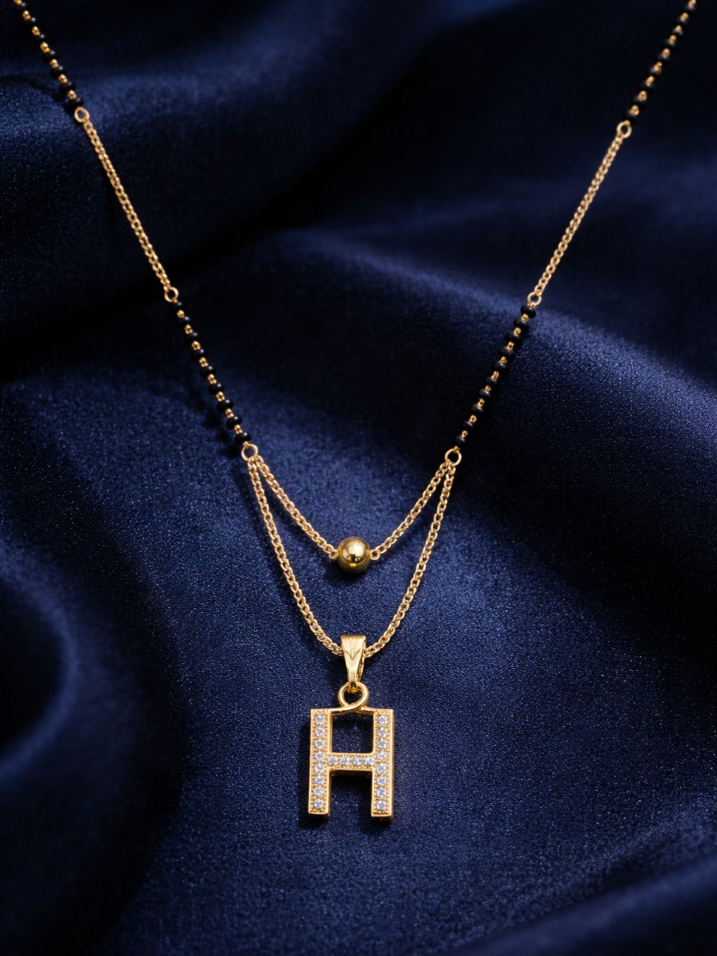 "A" To "Z" Letter Short Mangalsutra Designs with Gold Ball