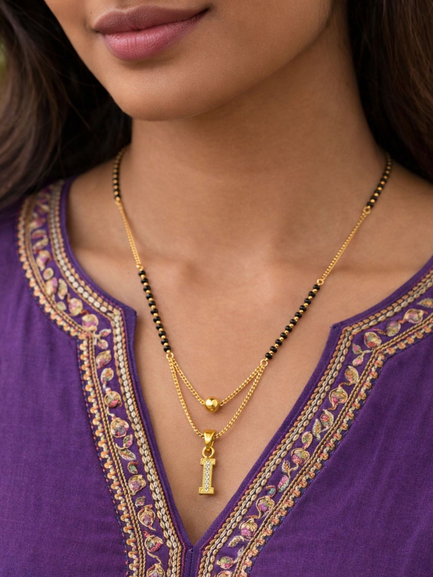 "A" To "Z" Letter Short Mangalsutra Designs with Gold Ball