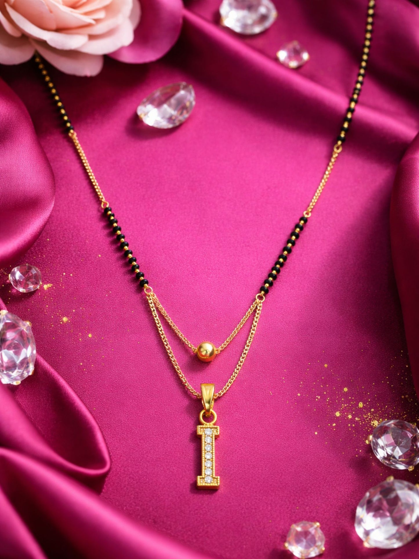 "A" To "Z" Letter Short Mangalsutra Designs with Gold Ball