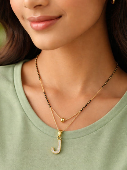 "A" To "Z" Letter Short Mangalsutra Designs with Gold Ball