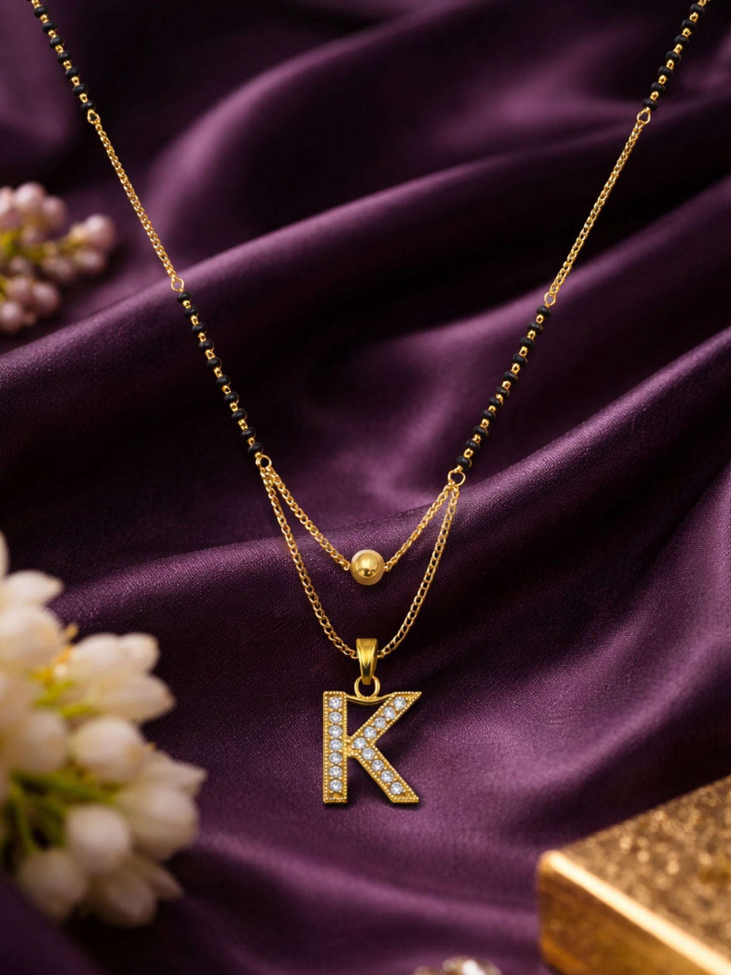 "A" To "Z" Letter Short Mangalsutra Designs with Gold Ball
