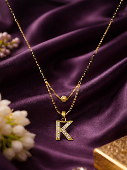 "A" To "Z" Letter Short Mangalsutra Designs with Gold Ball