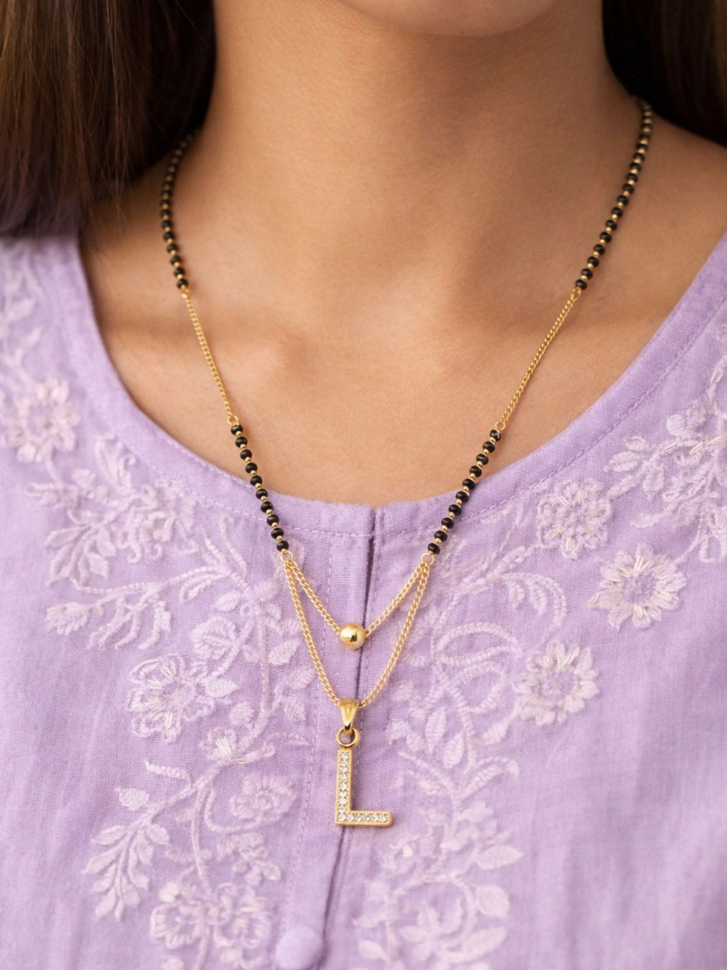 "A" To "Z" Letter Short Mangalsutra Designs with Gold Ball