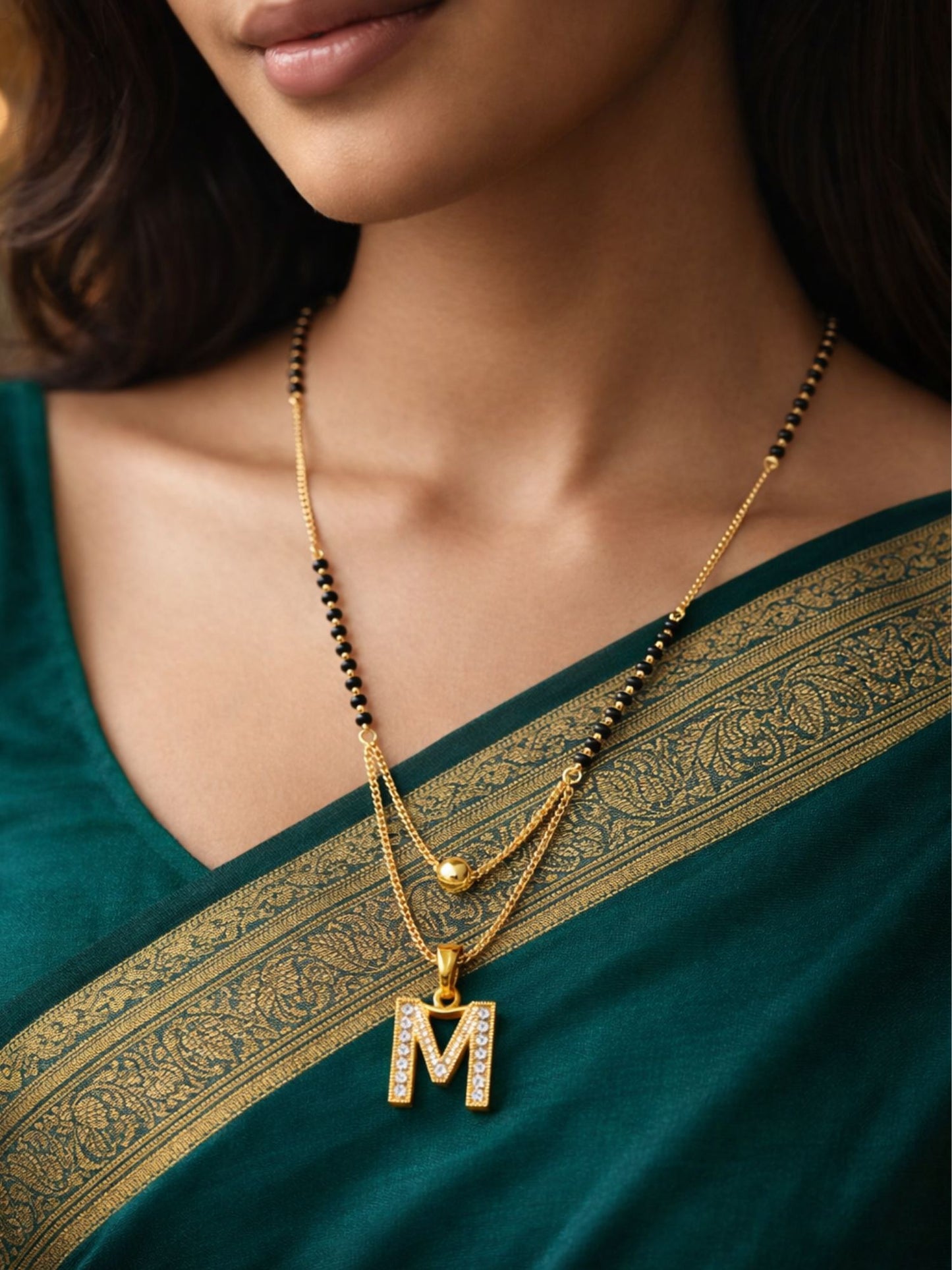 "A" To "Z" Letter Short Mangalsutra Designs with Gold Ball
