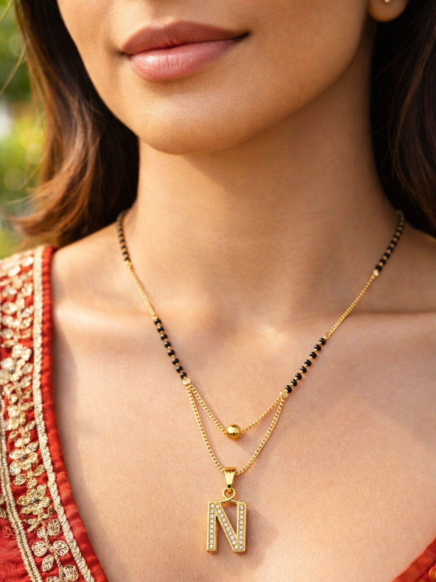 "A" To "Z" Letter Short Mangalsutra Designs with Gold Ball