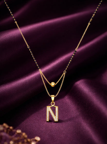 "A" To "Z" Letter Short Mangalsutra Designs with Gold Ball