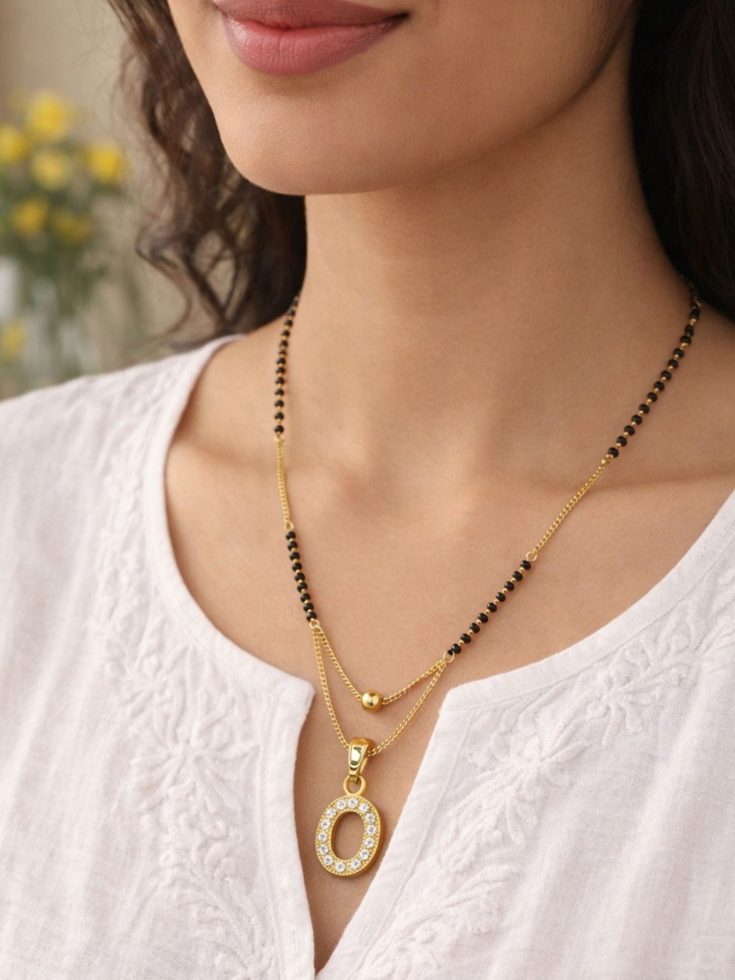 "A" To "Z" Letter Short Mangalsutra Designs with Gold Ball