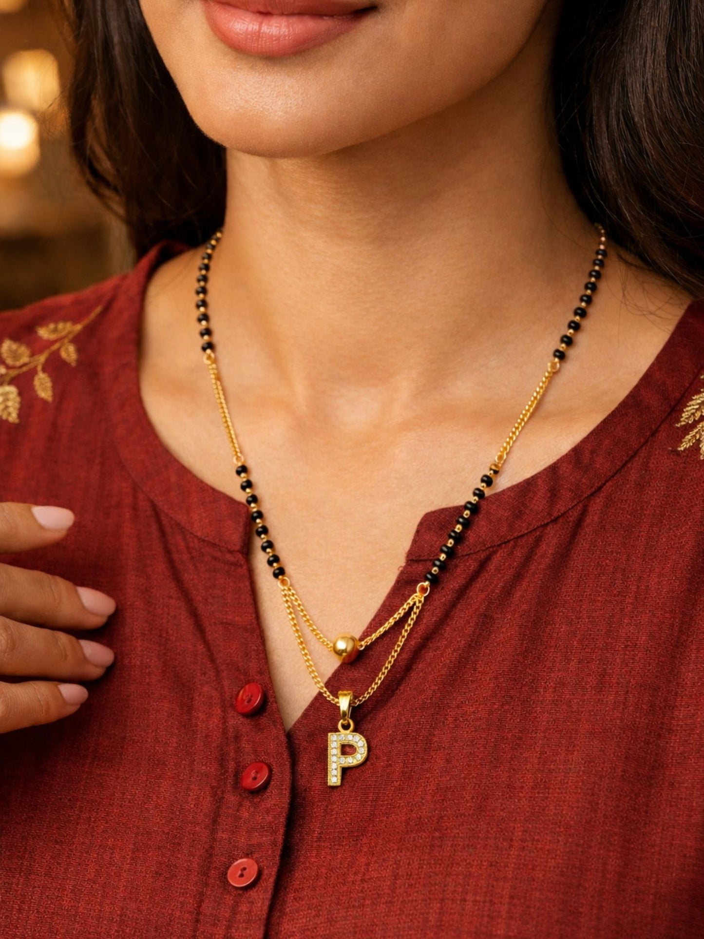 "A" To "Z" Letter Short Mangalsutra Designs with Gold Ball