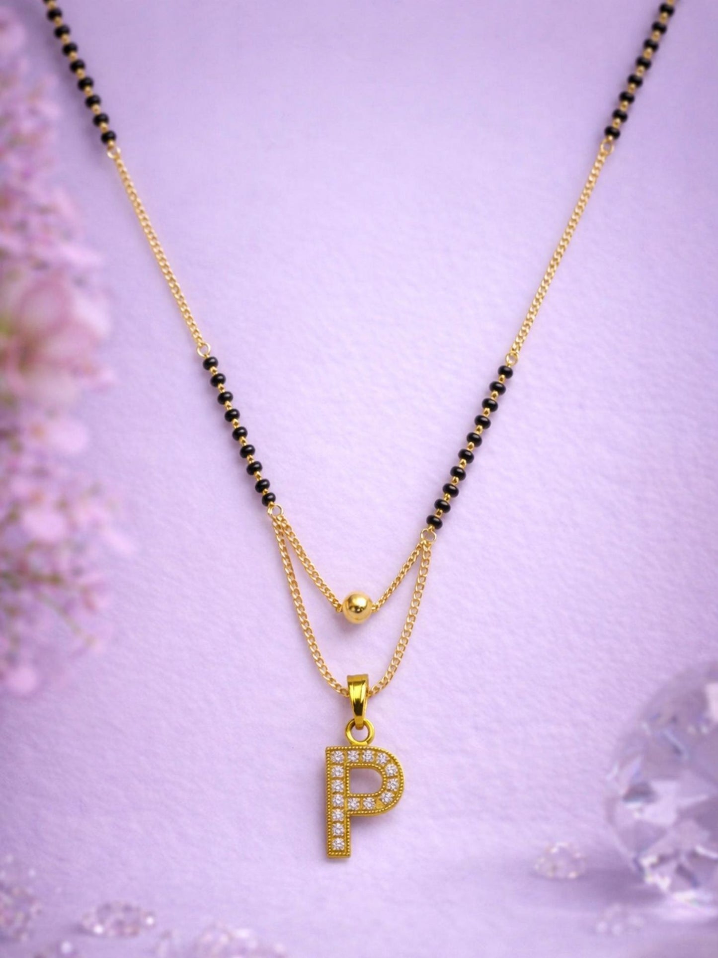 "A" To "Z" Letter Short Mangalsutra Designs with Gold Ball