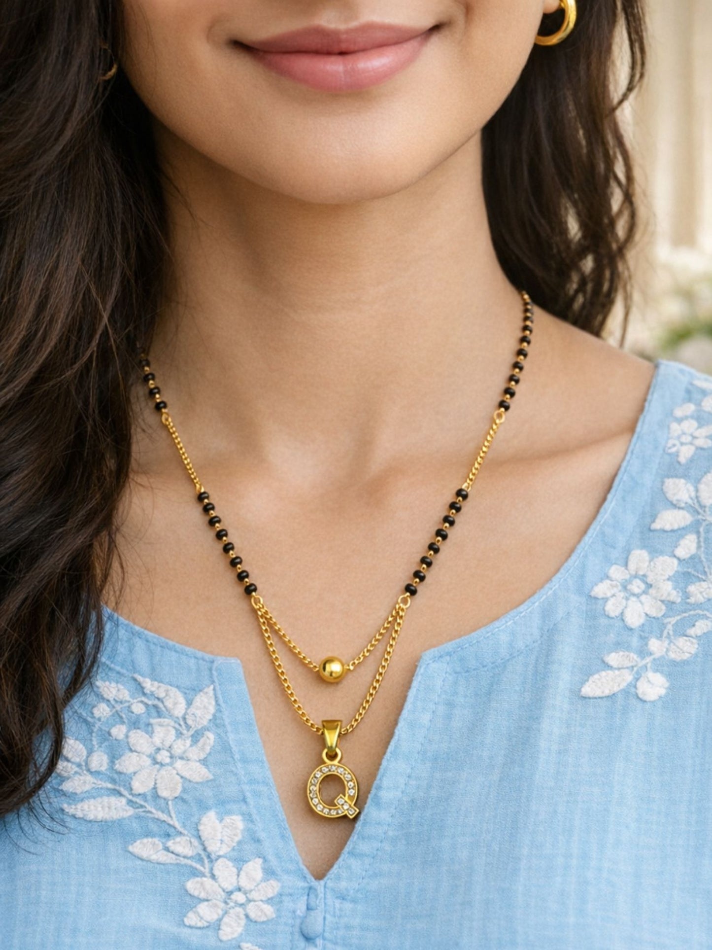 "A" To "Z" Letter Short Mangalsutra Designs with Gold Ball