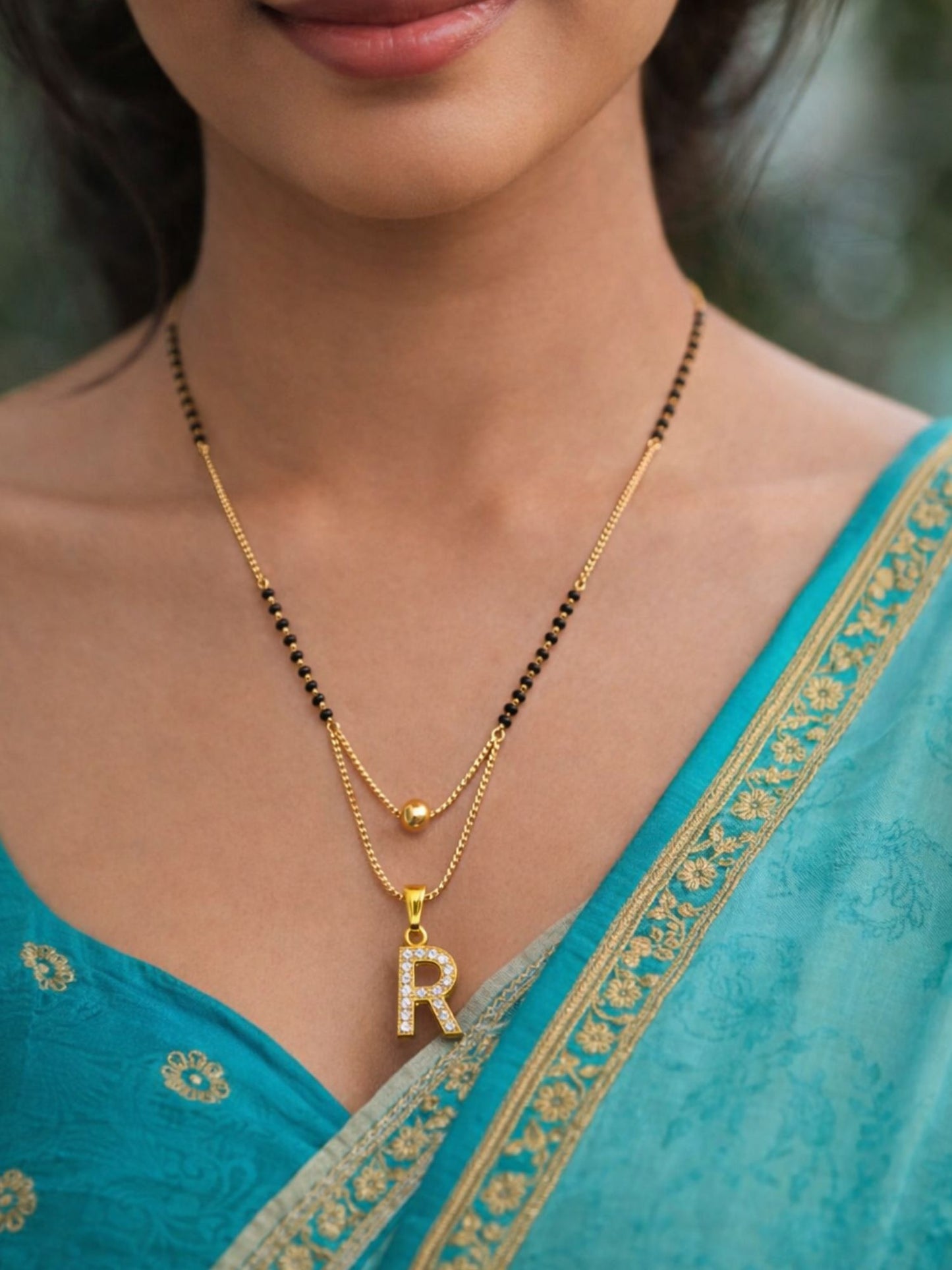 "A" To "Z" Letter Short Mangalsutra Designs with Gold Ball