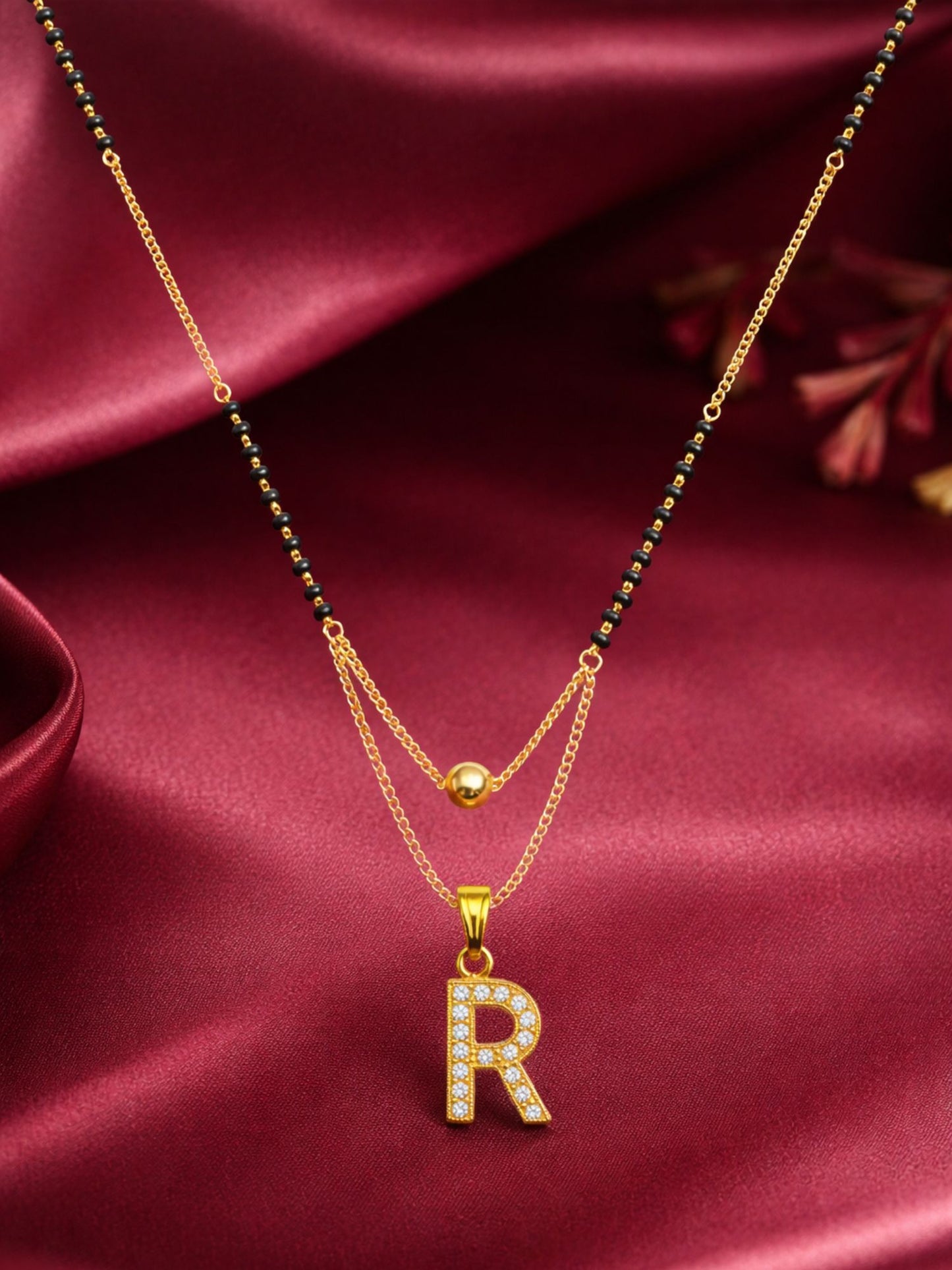 "A" To "Z" Letter Short Mangalsutra Designs with Gold Ball