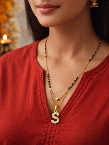 "A" To "Z" Letter Short Mangalsutra Designs with Gold Ball