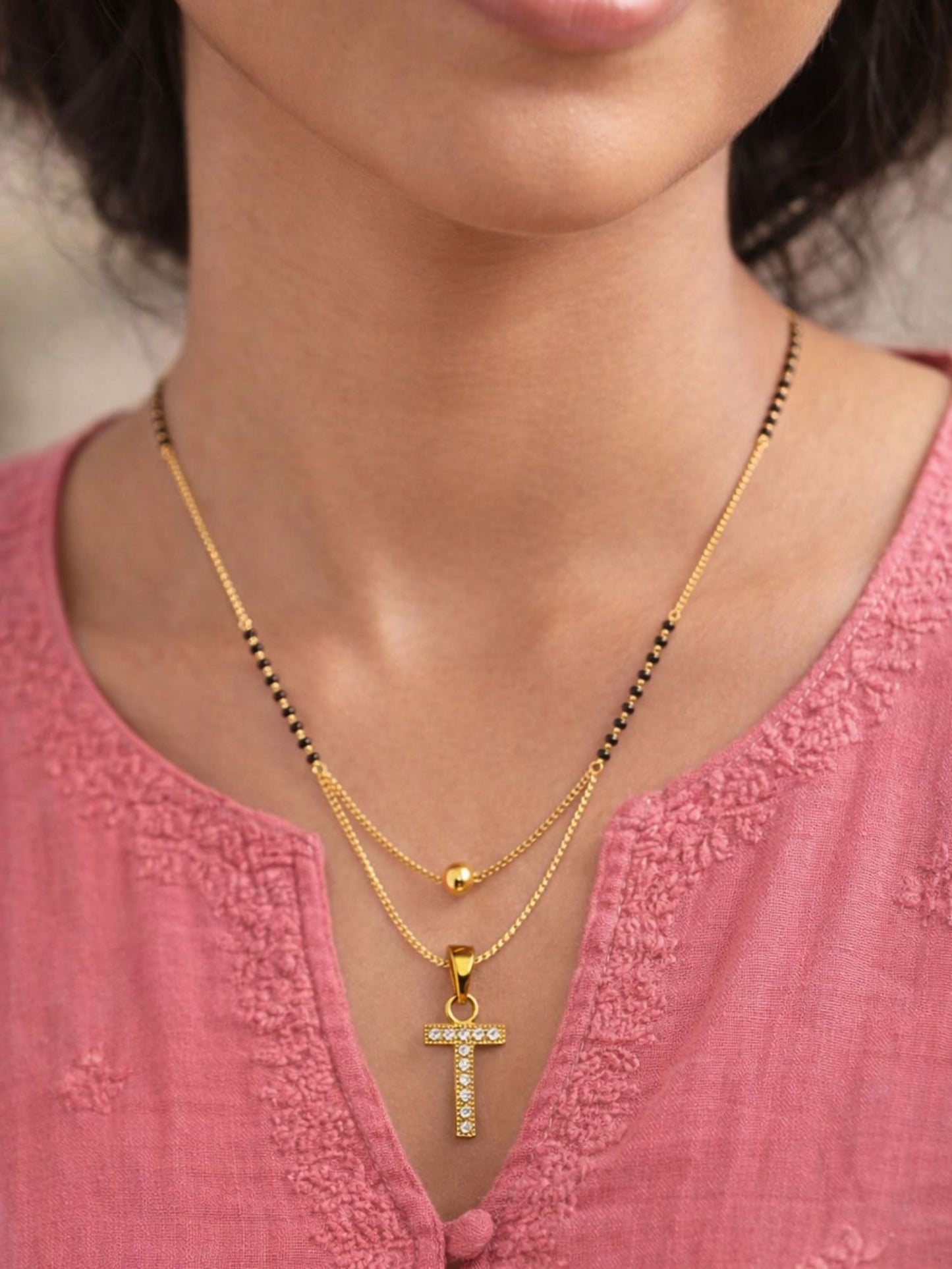 "A" To "Z" Letter Short Mangalsutra Designs with Gold Ball