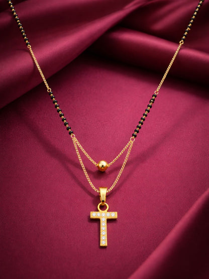 "A" To "Z" Letter Short Mangalsutra Designs with Gold Ball