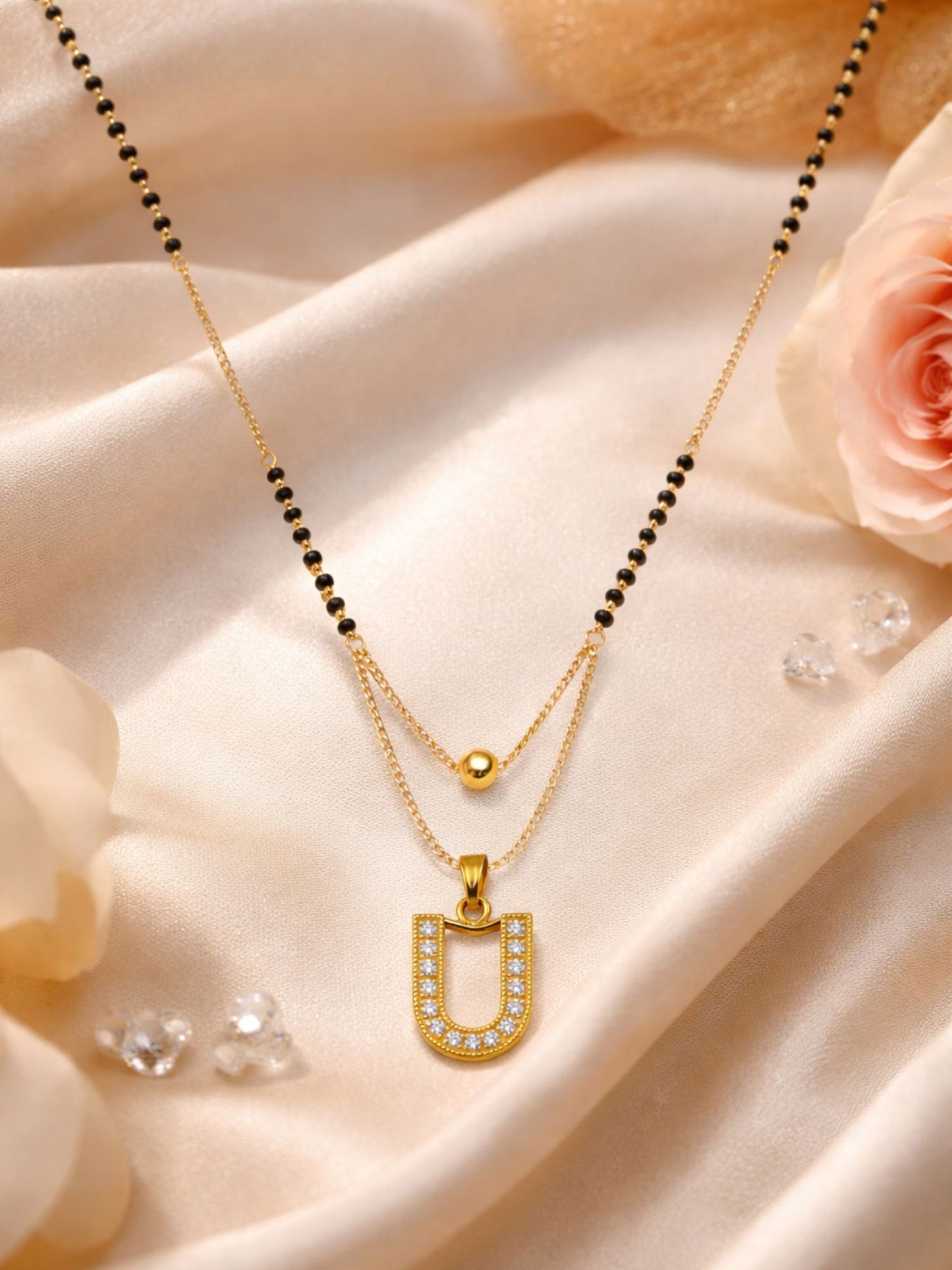 "A" To "Z" Letter Short Mangalsutra Designs with Gold Ball