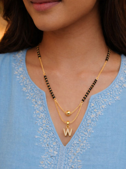 "A" To "Z" Letter Short Mangalsutra Designs with Gold Ball