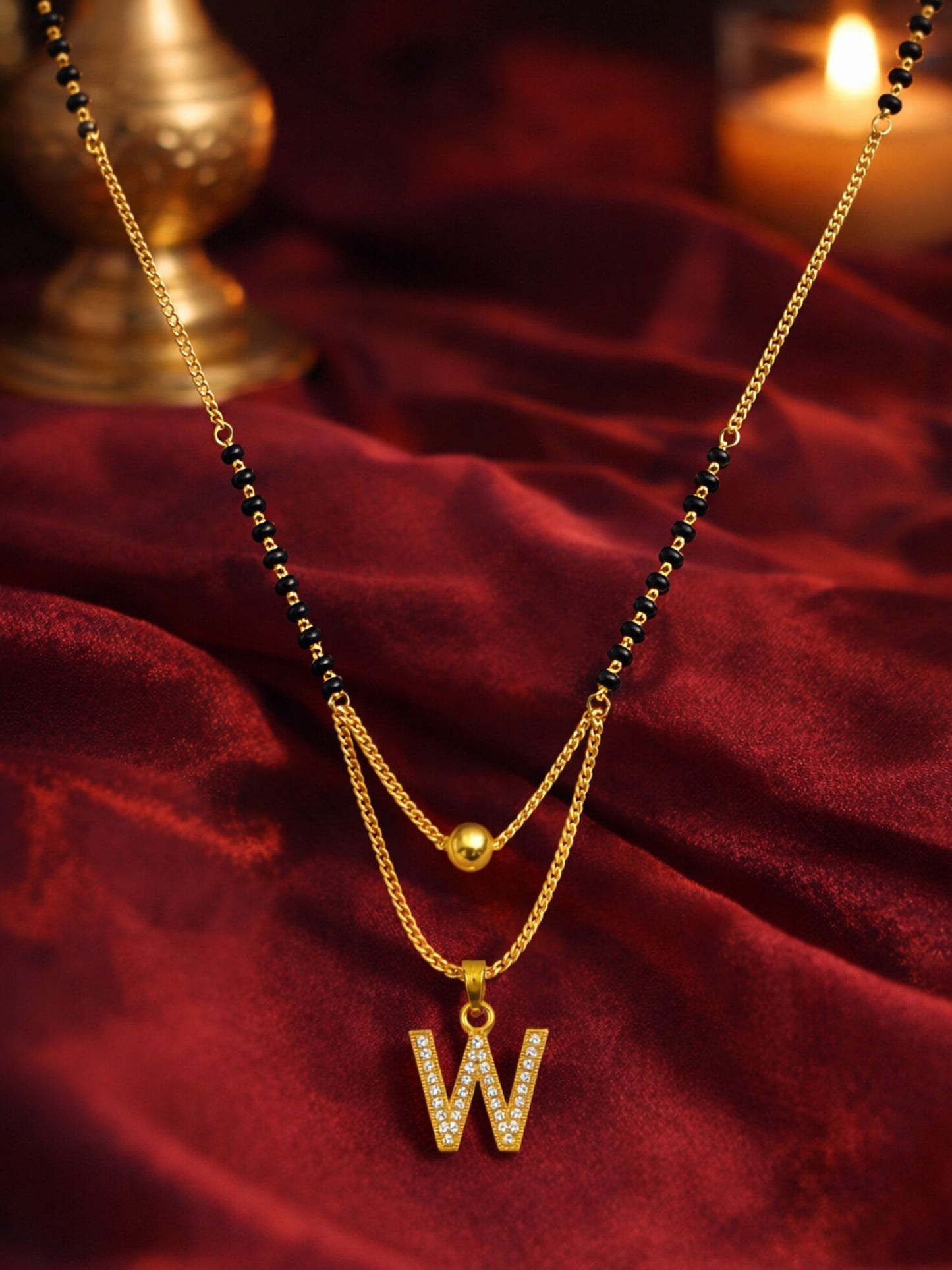 "A" To "Z" Letter Short Mangalsutra Designs with Gold Ball