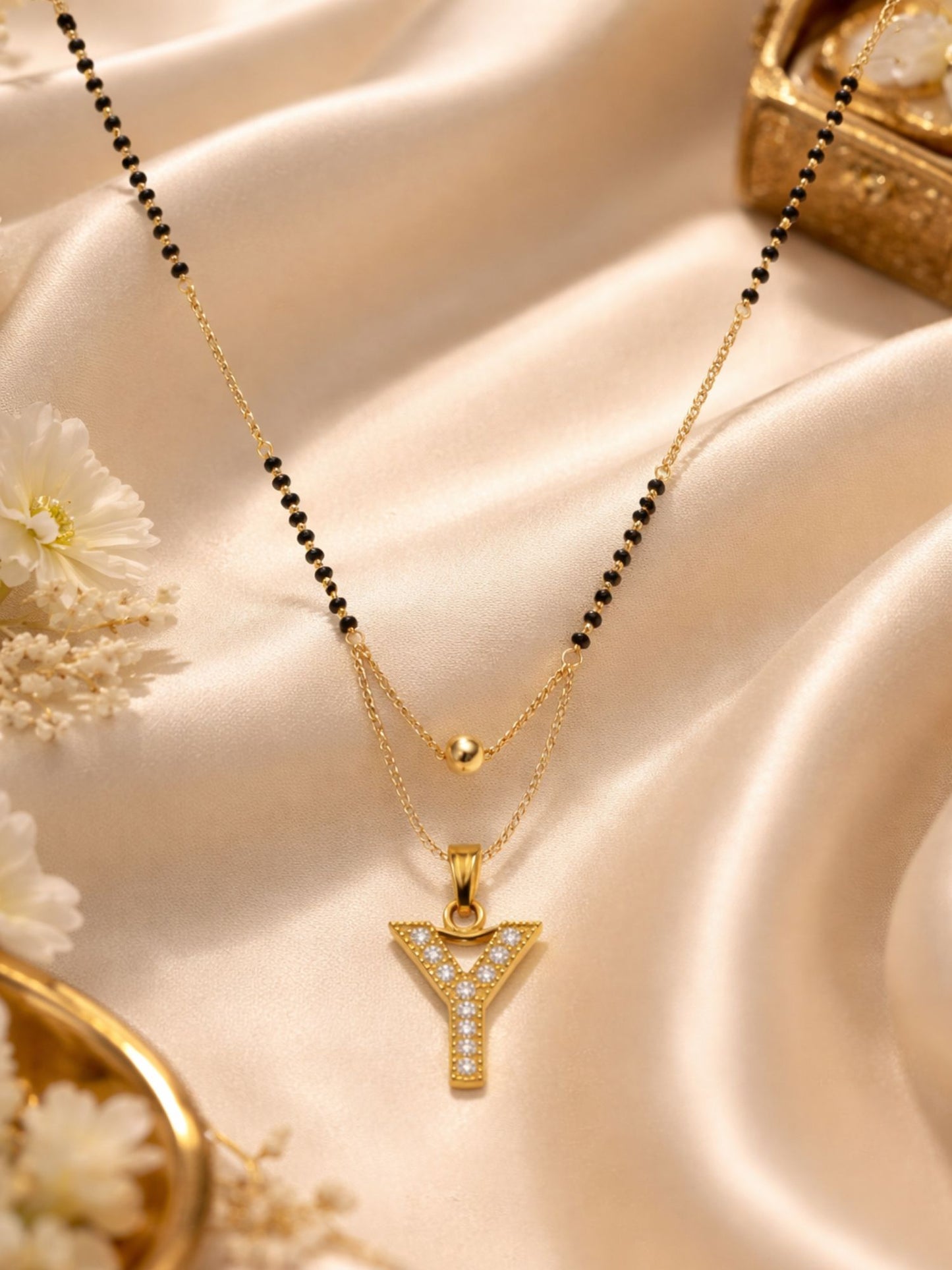 "A" To "Z" Letter Short Mangalsutra Designs with Gold Ball