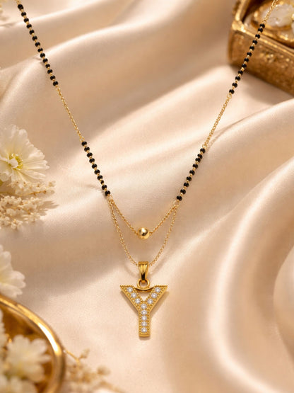 "A" To "Z" Letter Short Mangalsutra Designs with Gold Ball