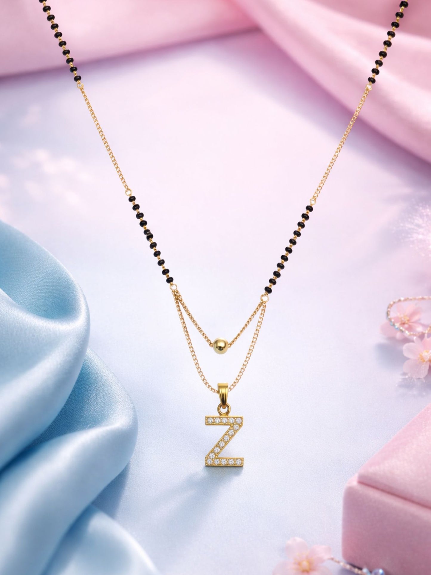 "A" To "Z" Letter Short Mangalsutra Designs with Gold Ball