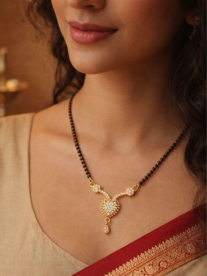 Heart Short Mangalsutra with Black Beads for Women