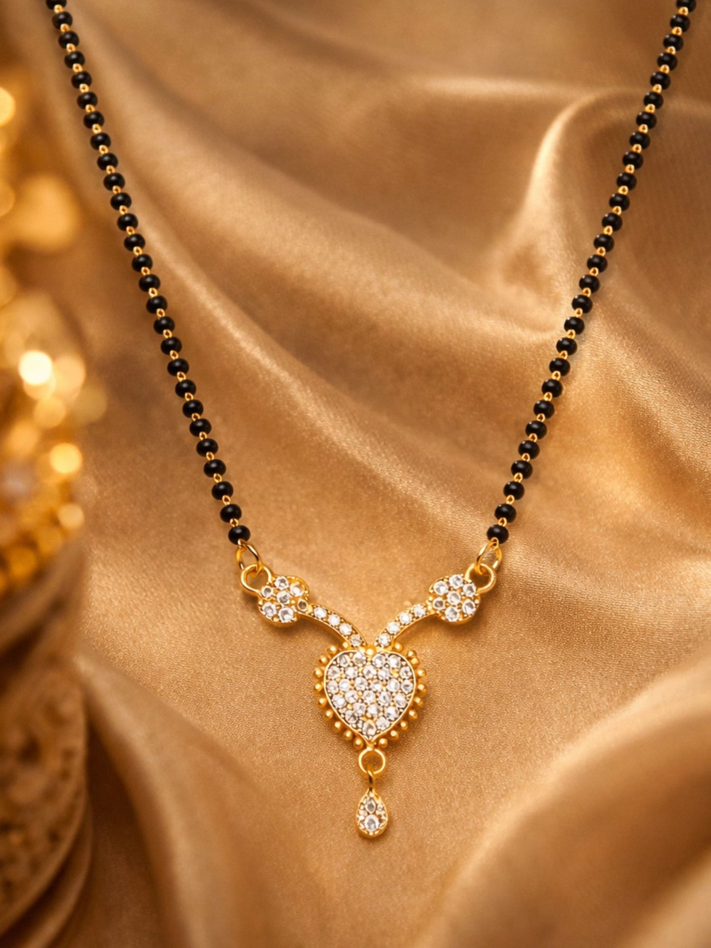 Heart Short Mangalsutra with Black Beads for Women