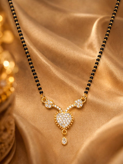 Heart Short Mangalsutra with Black Beads for Women