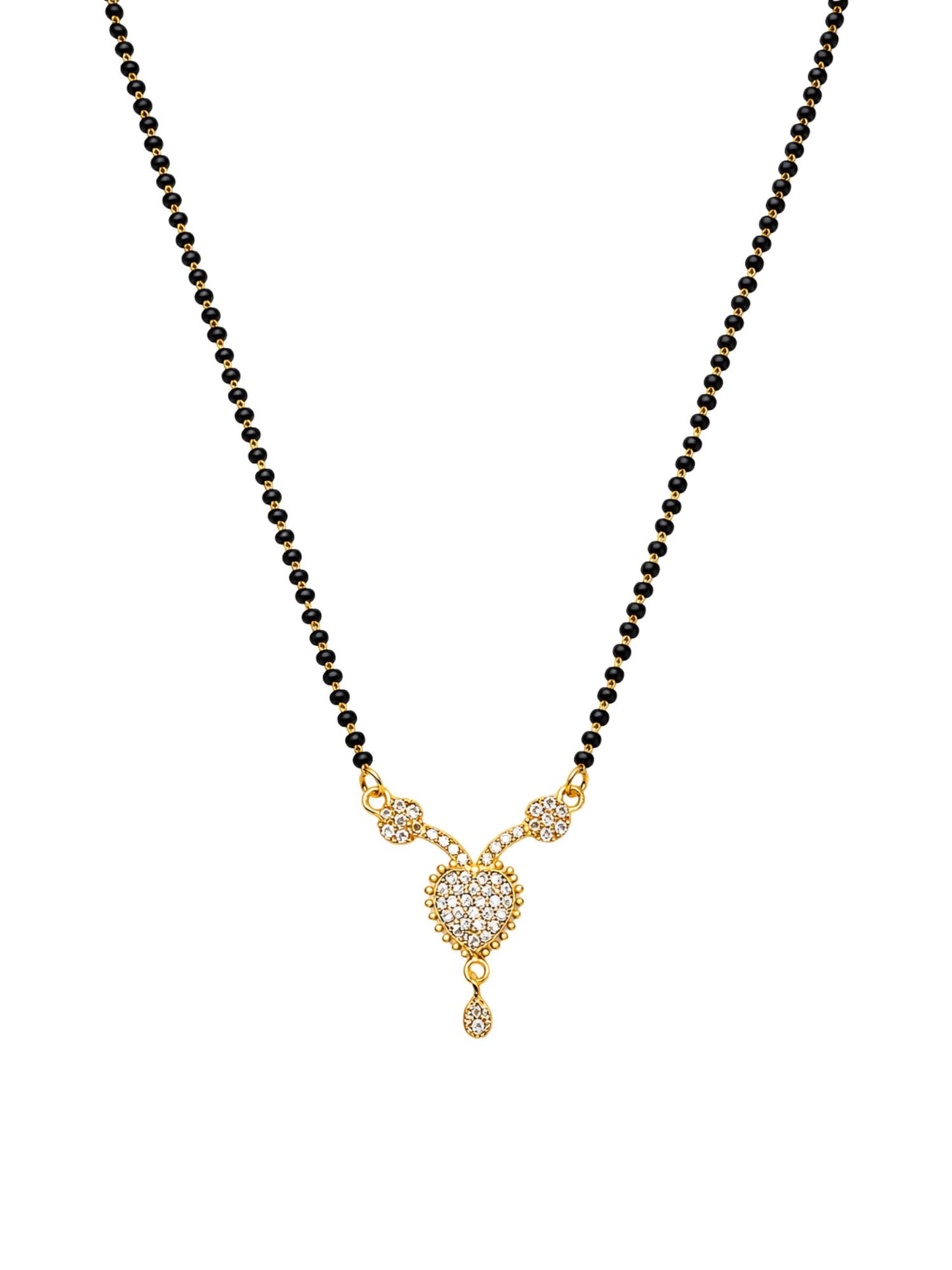 Heart Short Mangalsutra with Black Beads for Women