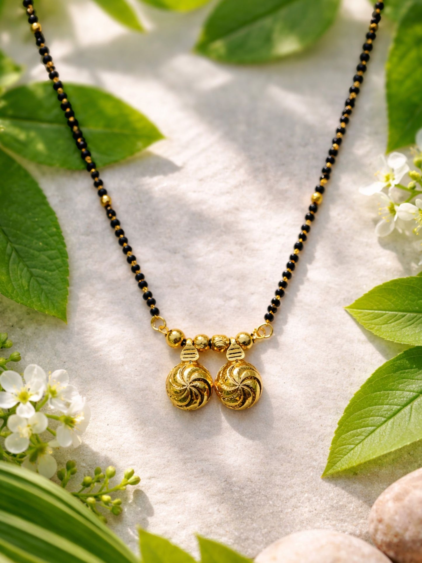 Double Vati Long Mangalsutra Black Bead Necklace for Women