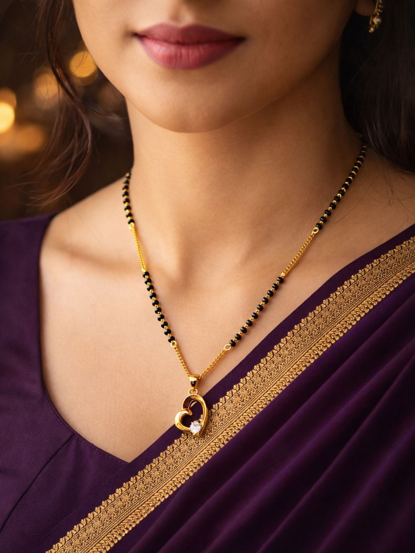 Heart Pendant Black Beads Short Mangalsutra for Women