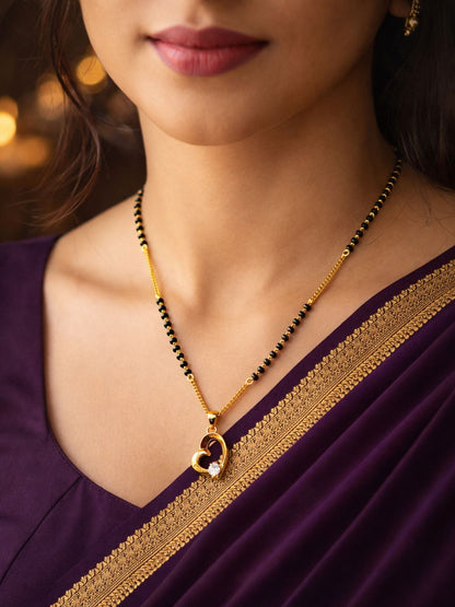 Heart Pendant Black Beads Short Mangalsutra for Women