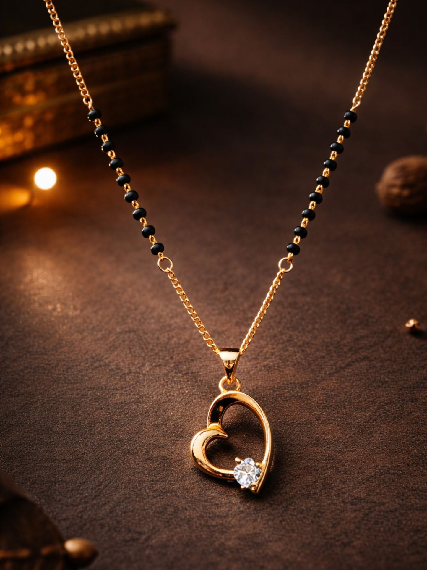 Heart Pendant Black Beads Short Mangalsutra for Women