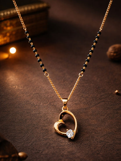 Heart Pendant Black Beads Short Mangalsutra for Women