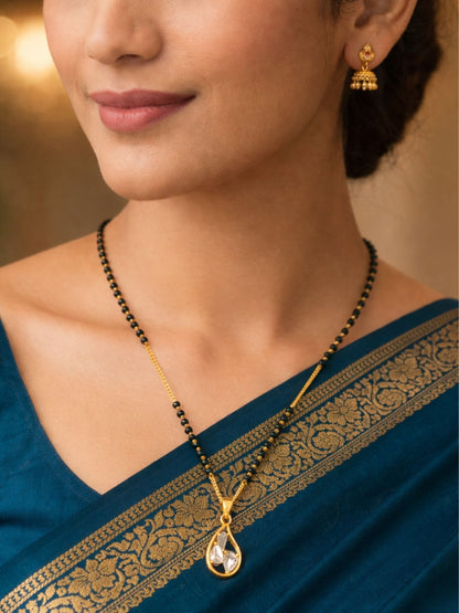 Teardrop Diamond Pendant Short Mangalsutra for Women