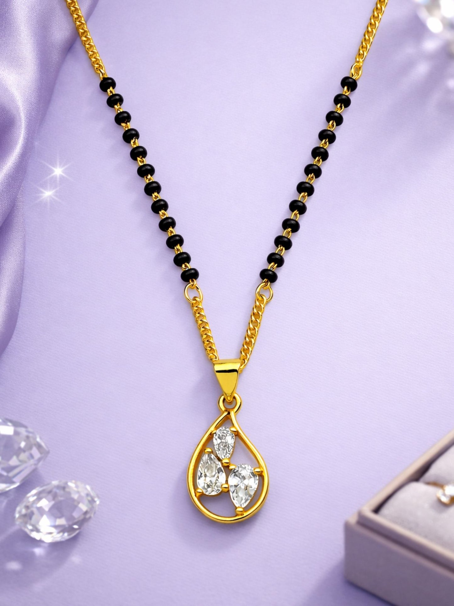 Teardrop Diamond Pendant Short Mangalsutra for Women