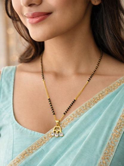 Gold Crown Pendant Short Mangalsutra with Black Beads