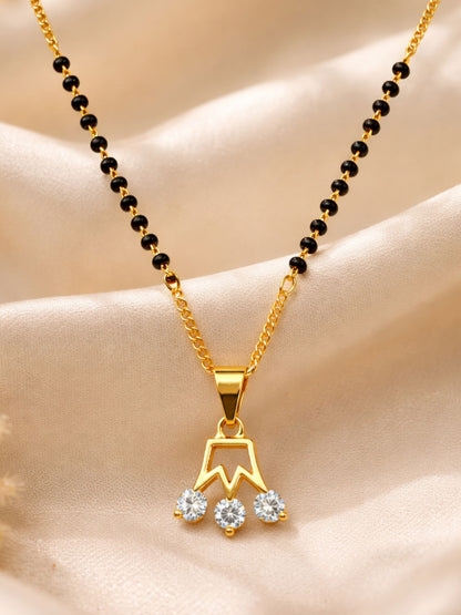 Gold Crown Pendant Short Mangalsutra with Black Beads