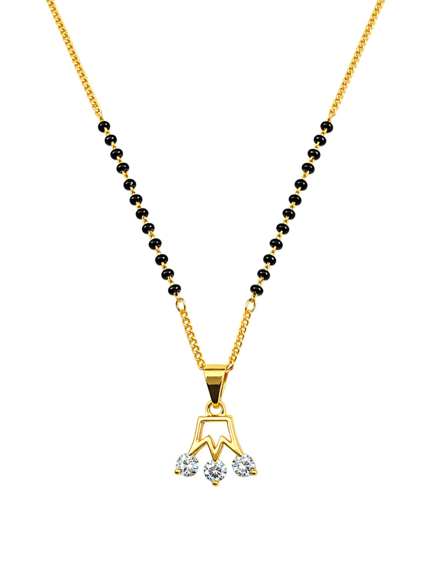 Gold Crown Pendant Short Mangalsutra with Black Beads