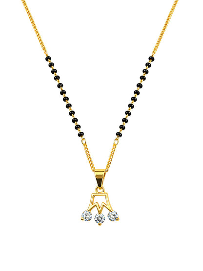 Gold Crown Pendant Short Mangalsutra with Black Beads