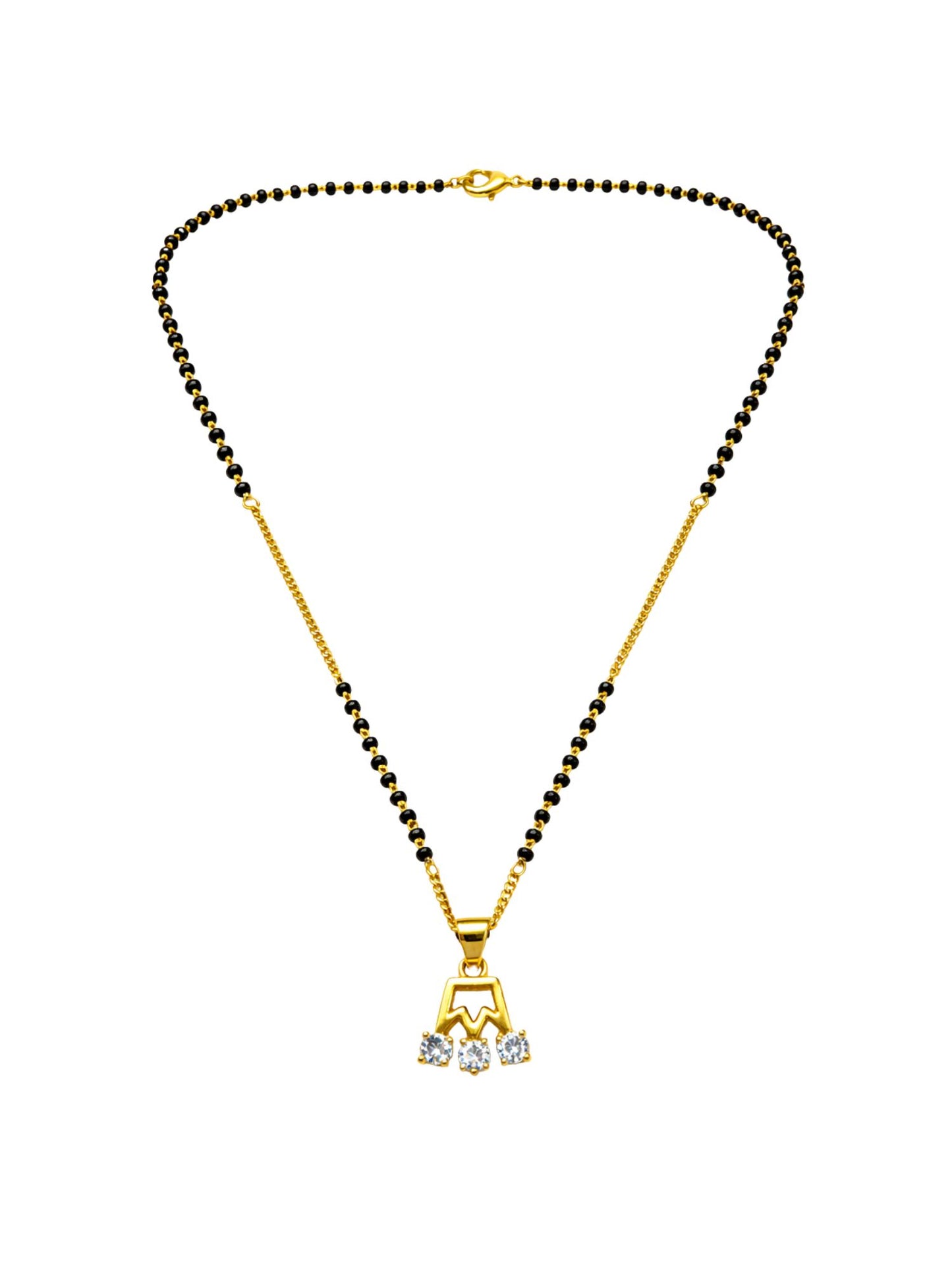 Gold Crown Pendant Short Mangalsutra with Black Beads