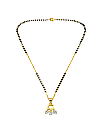 Gold Crown Pendant Short Mangalsutra with Black Beads