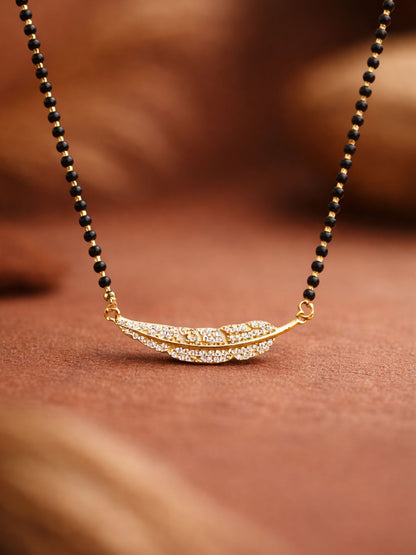 Leaf Diamond Style Short Mangalsutra Black Beads Pendant