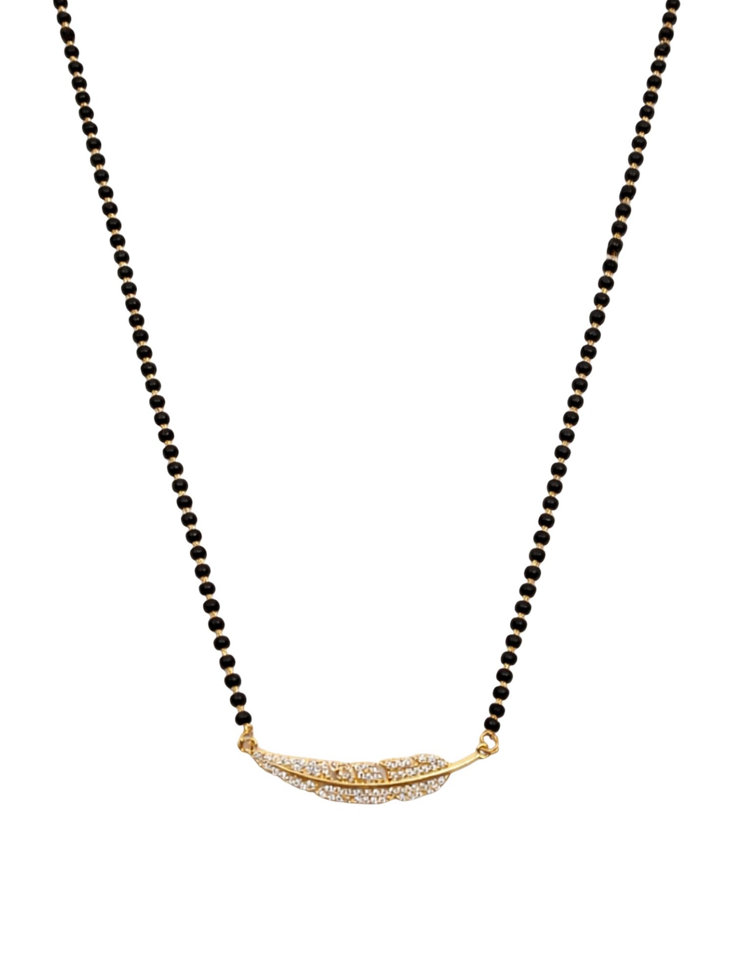 Leaf Diamond Style Short Mangalsutra Black Beads Pendant