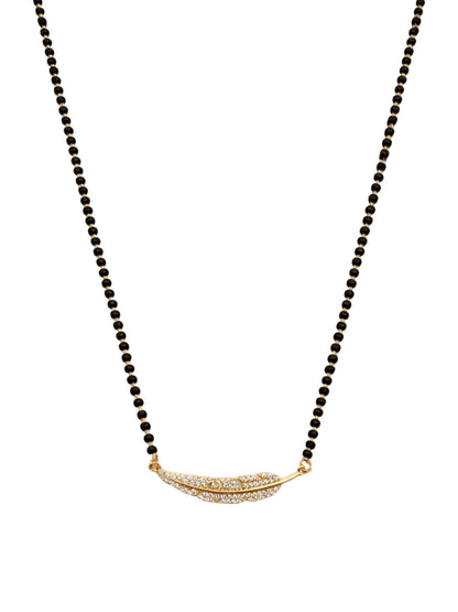 Leaf Diamond Style Short Mangalsutra Black Beads Pendant