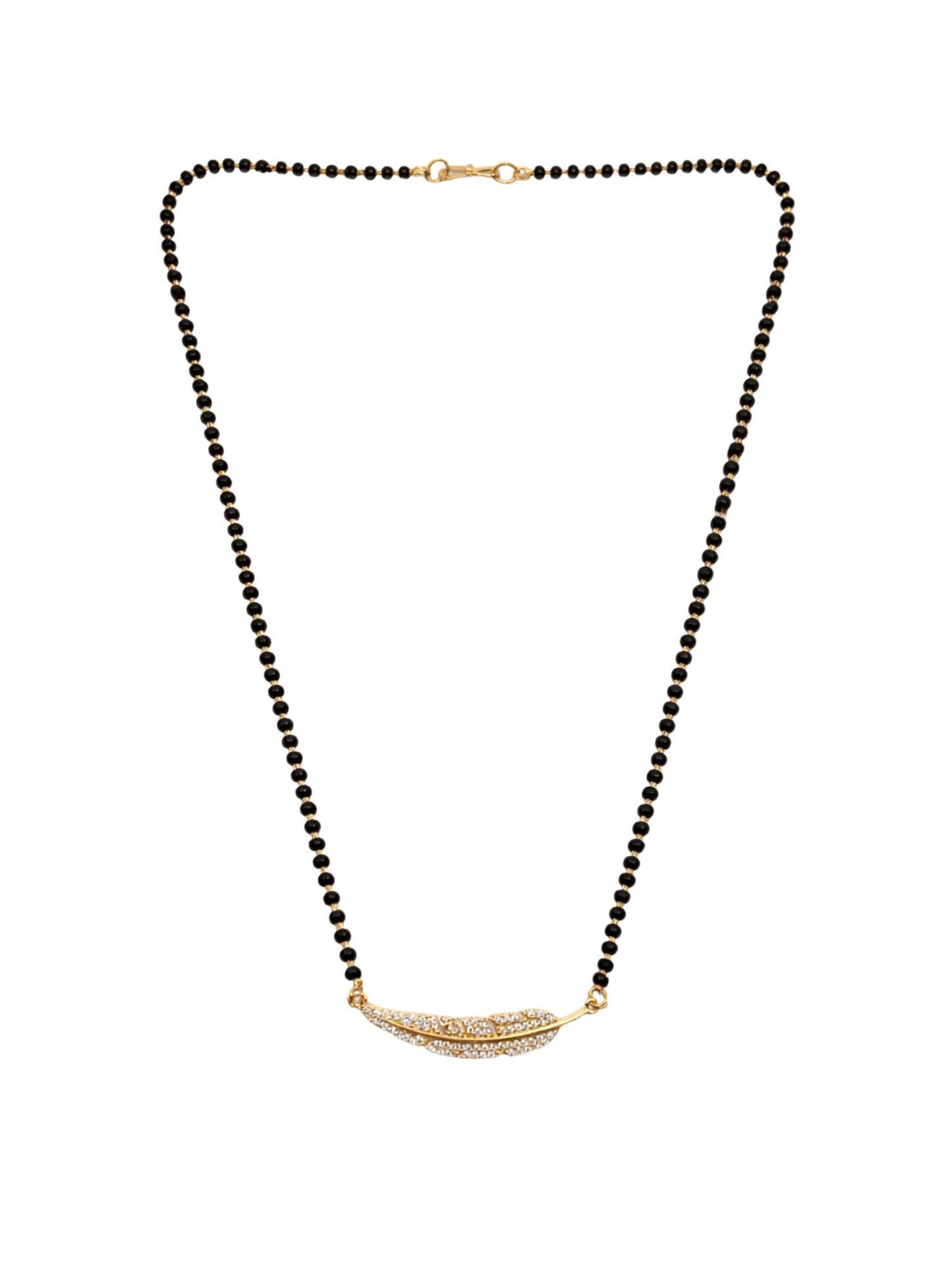 Leaf Diamond Style Short Mangalsutra Black Beads Pendant