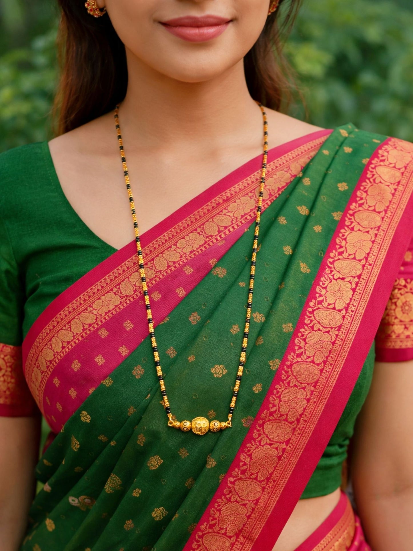Gold Beaded Long Mangalsutra Design Black Beads Necklace