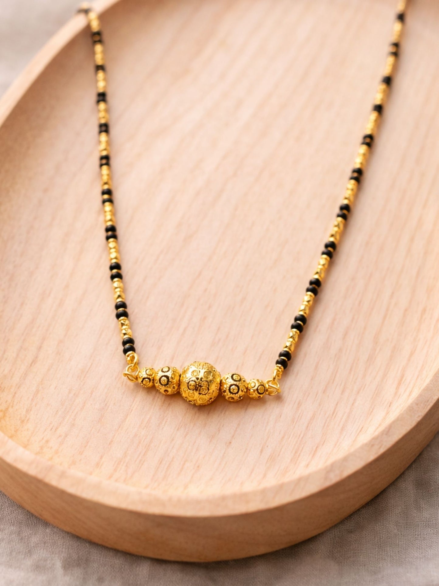 Gold Beaded Long Mangalsutra Design Black Beads Necklace