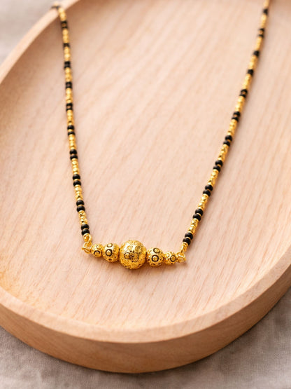 Gold Beaded Long Mangalsutra Design Black Beads Necklace